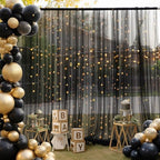 30ft x 8ft Black Backdrop Curtain Panels with Lights String for Parties, Sheer Tulle Wedding Backdrop Drapes for, alternate