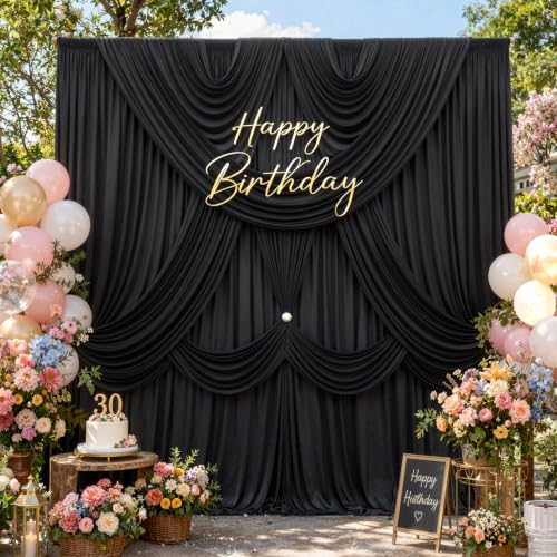 30ft x 8ft Black Backdrop Curtains, Wrinkle Free Fabric Drapes for Backdrop, Black Photo Backdrop Drapes for, alternate view