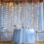 30ft x 8ft Blue Backdrop Curtain Panels with Lights String for Parties, Sheer Tulle Wedding Backdrop Drapes for, alternate