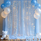 30ft x 8ft Blue Backdrop Curtain Panels with Lights String for Parties, Sheer Tulle Wedding Backdrop Drapes for, alternate