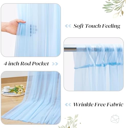 30ft x 8ft Blue Backdrop Curtain Panels with Lights String for Parties, Sheer Tulle Wedding Backdrop Drapes for, alternate