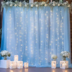30ft x 8ft Blue Backdrop Curtain Panels with Lights String for Parties, Sheer Tulle Wedding Backdrop Drapes for, alternate