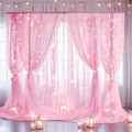 30ft x 8ft Pink Backdrop Curtain with Lights String for Parties, Sheer Tulle Wedding Photo Backdrops Drapes for