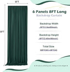 30ft x 8ft Wrinkle Free Hunter Green Backdrop Curtain for Jungle Parties, 6 Panels 5×8ft Soft Silky Green, alternate view 5