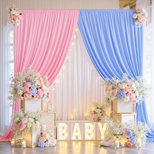 30ft x 8ft Wrinkle Free Pink Backdrop Curtain for Parties, 6 Panels 5×8ft Silky Polyester Light Pink Photo, alternate view 3
