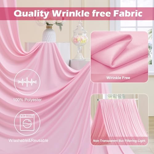 30ft x 8ft Wrinkle Free Pink Backdrop Curtain for Parties, 6 Panels 5×8ft Silky Polyester Light Pink Photo, alternate view 4