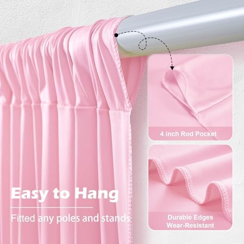 30ft x 8ft Wrinkle Free Pink Backdrop Curtain for Parties, 6 Panels 5×8ft Silky Polyester Light Pink Photo, alternate view 6