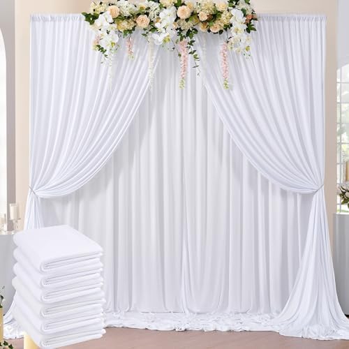 30ft x 8ft Wrinkle Free White Backdrop Curtains for Parties, 6 Panels Thick Polyester Photo Backdrop Drapes for