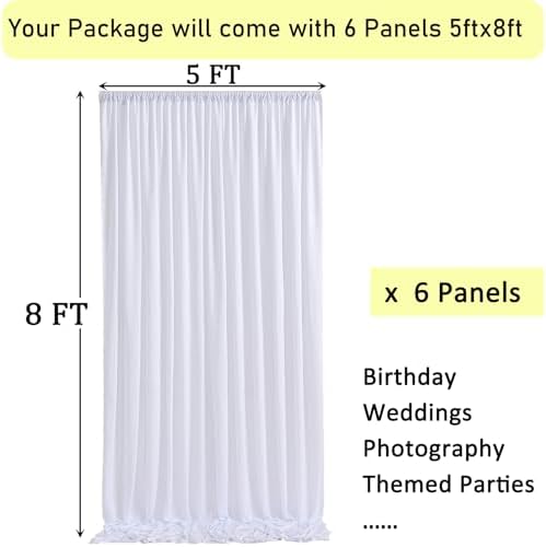 30ft x 8ft Wrinkle Free White Backdrop Curtains for Parties, 6 Panels Thick Polyester Photo Backdrop Drapes for, alternate