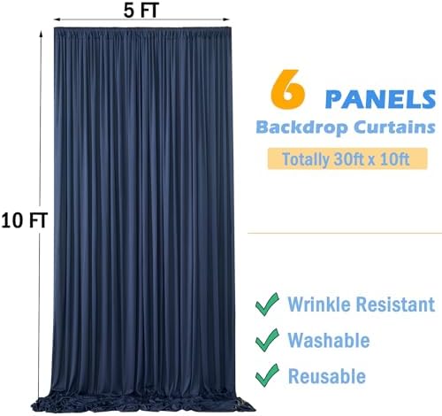 30ftx10ft Navy Blue Backdrop Curtains for Parties Wrinkle Free 6 Panels Navy Photo Backdrop Drapes Back Drop, alternate view