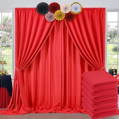 30ftx10ft Red Backdrop Curtain Panels for Parties, 6 Panels 5x10ft Polyester Photo Backdrop Drapes for Birthday