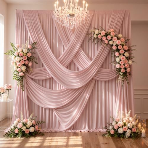 30ftx10ft Wrinkle Free Dusty Pink Backdrop Curtains for Parties, Silky Polyester Photo Backdrop Drapes 6 Panels, alternate