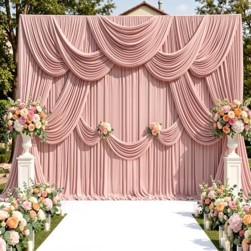 30ftx10ft Wrinkle Free Dusty Pink Backdrop Curtains for Parties, Silky Polyester Photo Backdrop Drapes 6 Panels, alternate