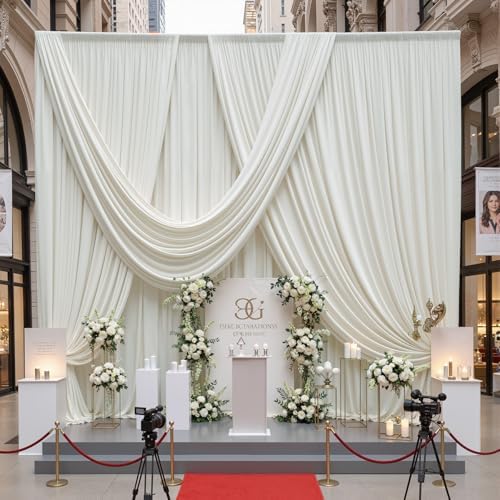 30ftx10ft Wrinkle Free Ivory Backdrop Curtains for Parties, 6 Panels 5x10ft Silky Polyester Photo Backdrop, alternate view 3