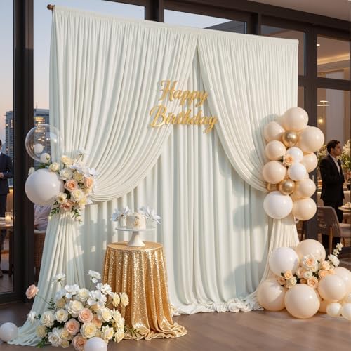 30ftx10ft Wrinkle Free Ivory Backdrop Curtains for Parties, 6 Panels 5x10ft Silky Polyester Photo Backdrop, alternate view 5