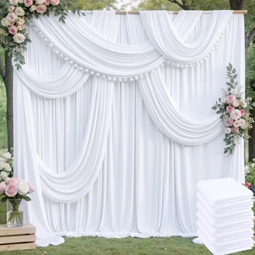 30ftx10ft Wrinkle Free White Backdrop Curtains for Party Background, 6 Panels 5x10ft Silky Polyester Photo