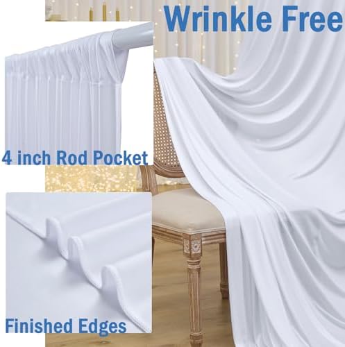 30ftx10ft Wrinkle Free White Backdrop Curtains for Party Background, 6 Panels 5x10ft Silky Polyester Photo, alternate view 2