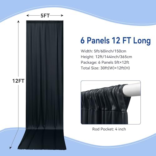 30ftx12 ft Wrinkle Free Black Backdrop Curtain for Wedding Parties,6 Panels 5x12 ft Long Silky Polyester Photo, alternate