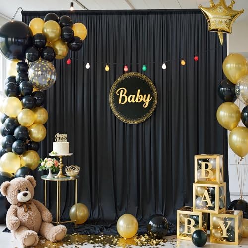 30ftx12 ft Wrinkle Free Black Backdrop Curtain for Wedding Parties,6 Panels 5x12 ft Long Silky Polyester Photo, alternate