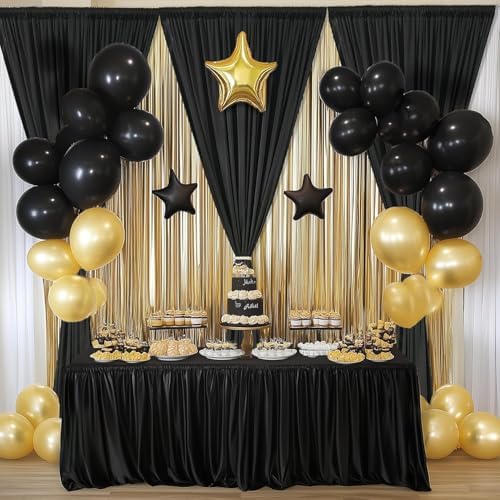 30ftx12 ft Wrinkle Free Black Backdrop Curtain for Wedding Parties,6 Panels 5x12 ft Long Silky Polyester Photo, alternate