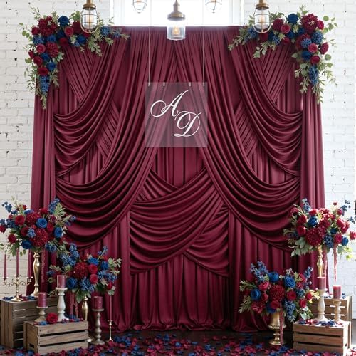 30ftx12ft Burgundy Backdrop Curtains for Parties, Wrinkle Free Polyester Burgundy Photo Backdrop Drapes 6 Panels