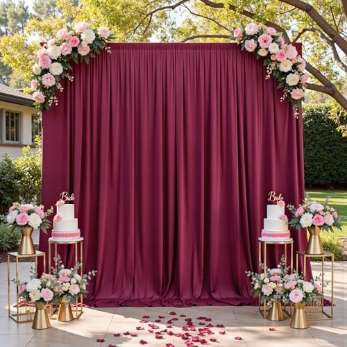 30ftx12ft Burgundy Backdrop Curtains for Parties, Wrinkle Free Polyester Burgundy Photo Backdrop Drapes 6 Panels, alternate