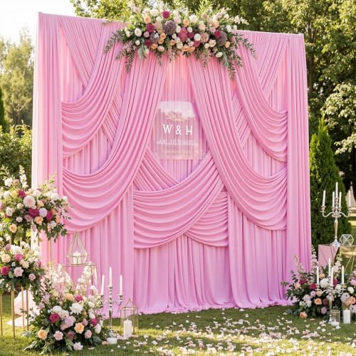 30ftx12ft Pink Backdrop Curtains for Parties, Wrinkle Free Polyester Pink Photo Backdrop Drapes 6 Panels 12 ft
