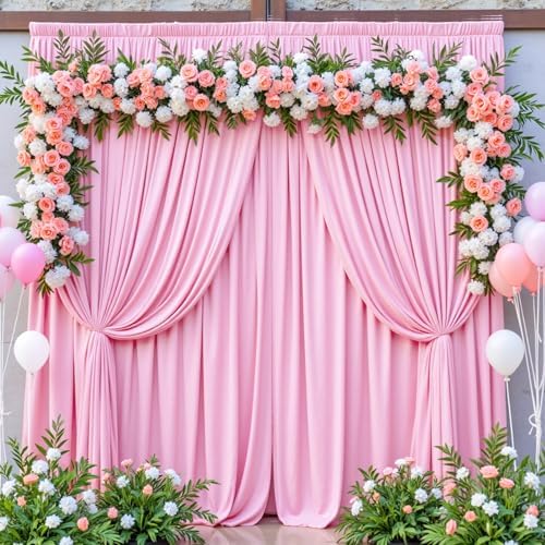 30ftx12ft Pink Backdrop Curtains for Parties, Wrinkle Free Polyester Pink Photo Backdrop Drapes 6 Panels 12 ft, alternate
