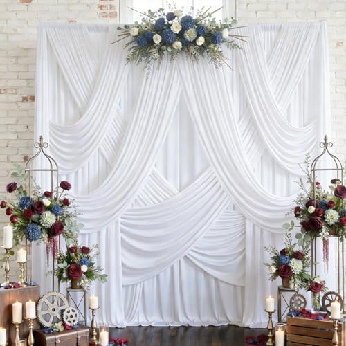 30ftx12ft White Backdrop Curtains for Wedding Parties, Wrinkle Free 6 Panels Silky Polyester 12 ft Long Photo