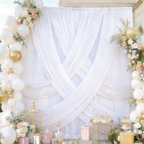 30ftx12ft White Backdrop Curtains for Wedding Parties, Wrinkle Free 6 Panels Silky Polyester 12 ft Long Photo, alternate view