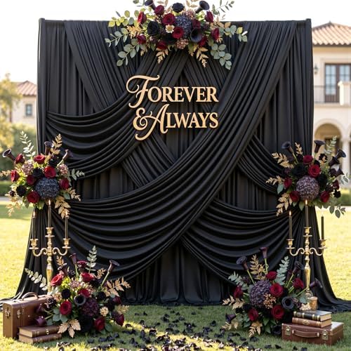 30ftx12ft Wrinkle Free Black Backdrop Curtains for Parties, 6 Panels 5x12FT Long Silky Polyester Black Photo
