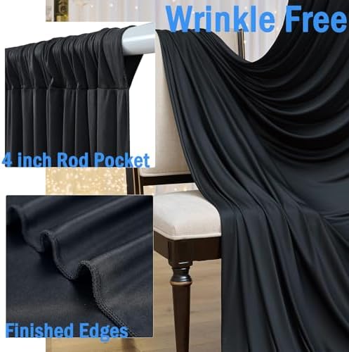 30ftx12ft Wrinkle Free Black Backdrop Curtains for Parties, 6 Panels 5x12FT Long Silky Polyester Black Photo, alternate view