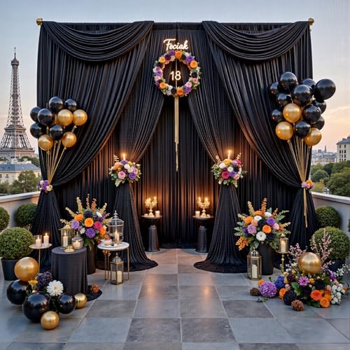 30ftx12ft Wrinkle Free Black Backdrop Curtains for Parties, 6 Panels 5x12FT Long Silky Polyester Black Photo, alternate view