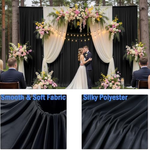 30ftx12ft Wrinkle Free Black Backdrop Curtains for Parties, 6 Panels 5x12FT Long Silky Polyester Black Photo, alternate view