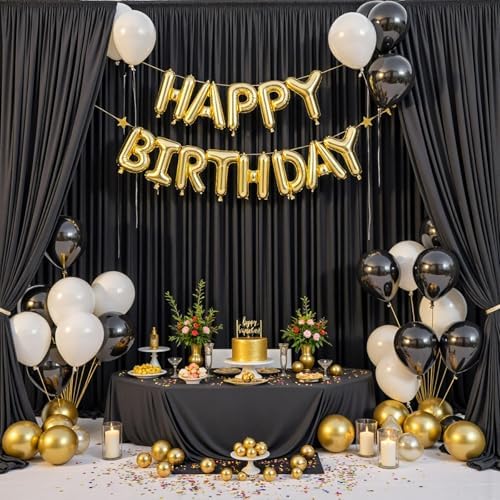 30ftx12ft Wrinkle Free Black Backdrop Curtains for Parties, 6 Panels 5x12FT Long Silky Polyester Black Photo, alternate view