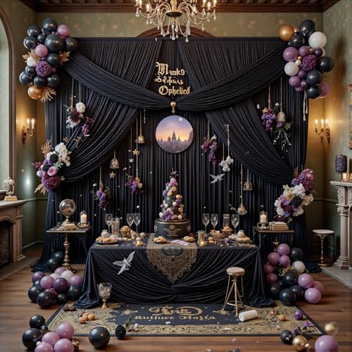 30ftx12ft Wrinkle Free Black Backdrop Curtains for Parties, 6 Panels 5x12FT Long Silky Polyester Black Photo, alternate view