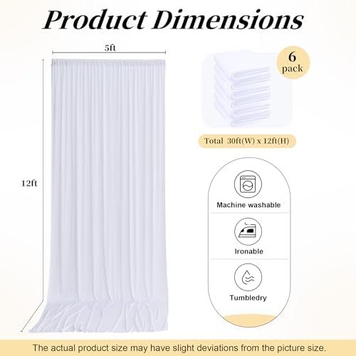 30ftx12ft Wrinkle Free White Backdrop Curtains for Parties, 6 Panels 5x12FT Long Silky Polyester White Photo, alternate view