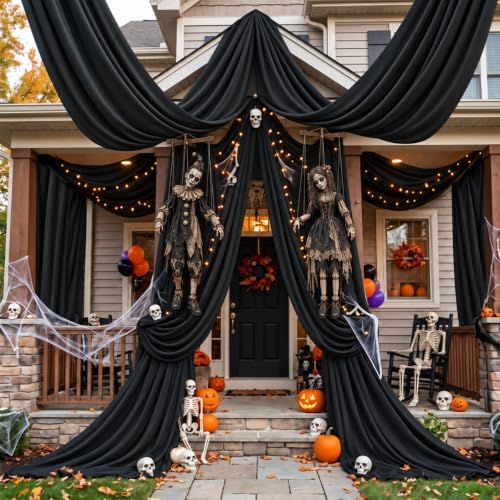 30FTx14FT Black Backdrop Curtains for Wedding Party, Birthday and Halloween in W5' x H14'(6 panels) in black