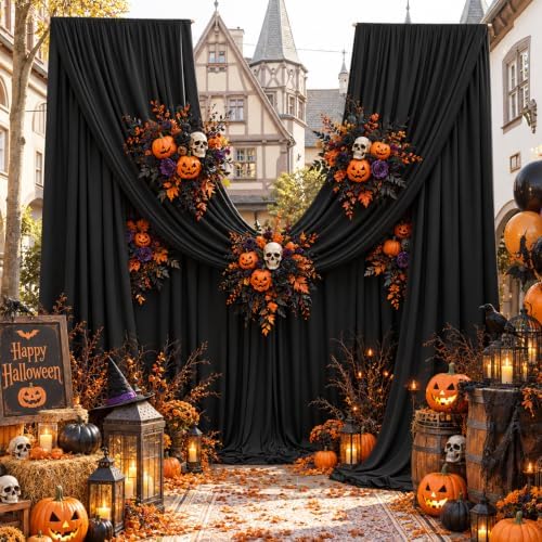 30FTx14FT Black Backdrop Curtains for Wedding Party, Birthday and Halloween in W5' x H14'(6 panels) in black, alternate view