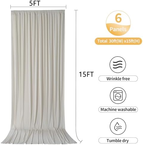 30ftx15ft Beige Backdrop Curtains for Parties, Wrinkle Free Polyester Beige Photo Backdrop Drapes 6 Panels 15 ft, alternate