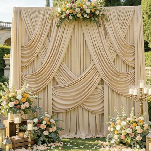 30ftx15ft Champagne Backdrop Curtains for Parties, Wrinkle Free Polyester Photo Backdrop Drapes 6 Panels 15 ft