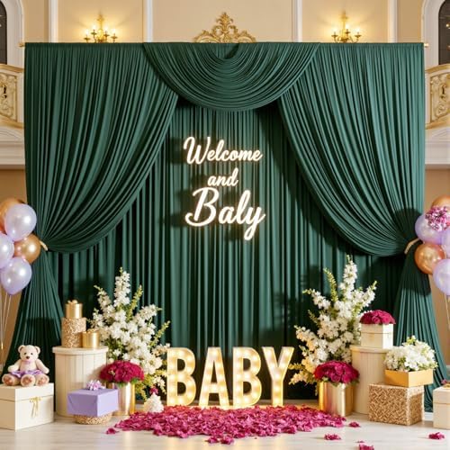 30ftx15ft Hunter Green Backdrop Curtains for Parties, Wrinkle Free Polyester Hunter Green Photo Backdrop Drapes, alternate