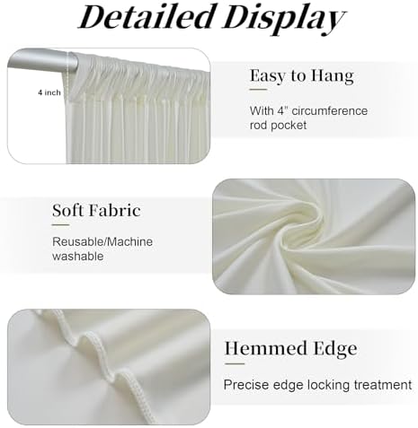 30ftx15ft Ivory Backdrop Curtains for Parties, 6 Panels 5x15FT Wrinkle Free Long Silky Polyester Ivory Photo, alternate view