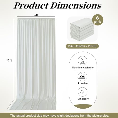 30ftx15ft Ivory Backdrop Curtains for Parties, 6 Panels 5x15FT Wrinkle Free Long Silky Polyester Ivory Photo, alternate view