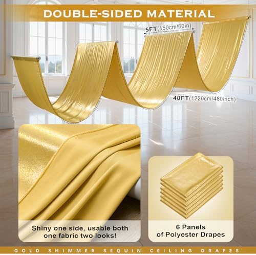 30ftx40ft Gold Ceiling Curtain for Wedding Parties, alternate view 6