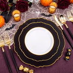 30Guest Black and Gold Plastic Plates - Gold Plastic Silverware With Black Handle Baroque Halloween Black and, alternate view