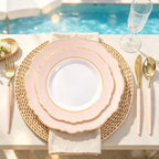 30Guest Pink Plates Disposable - Hign-end Baroque Design - Gold Plastic Silverware with Handle-Baroque Pink, alternate view 2
