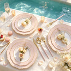 30Guest Pink Plates Disposable - Hign-end Baroque Design - Gold Plastic Silverware with Handle-Baroque Pink, alternate view 4
