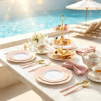 30Guest Pink Plates Disposable - Hign-end Baroque Design - Gold Plastic Silverware with Handle-Baroque Pink, alternate view 5