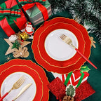 30Guest Red Plastic Plates - Gold Plastic Silverware With Red Handle - Red Plates Disposable- Baroque Plastic, alternate view